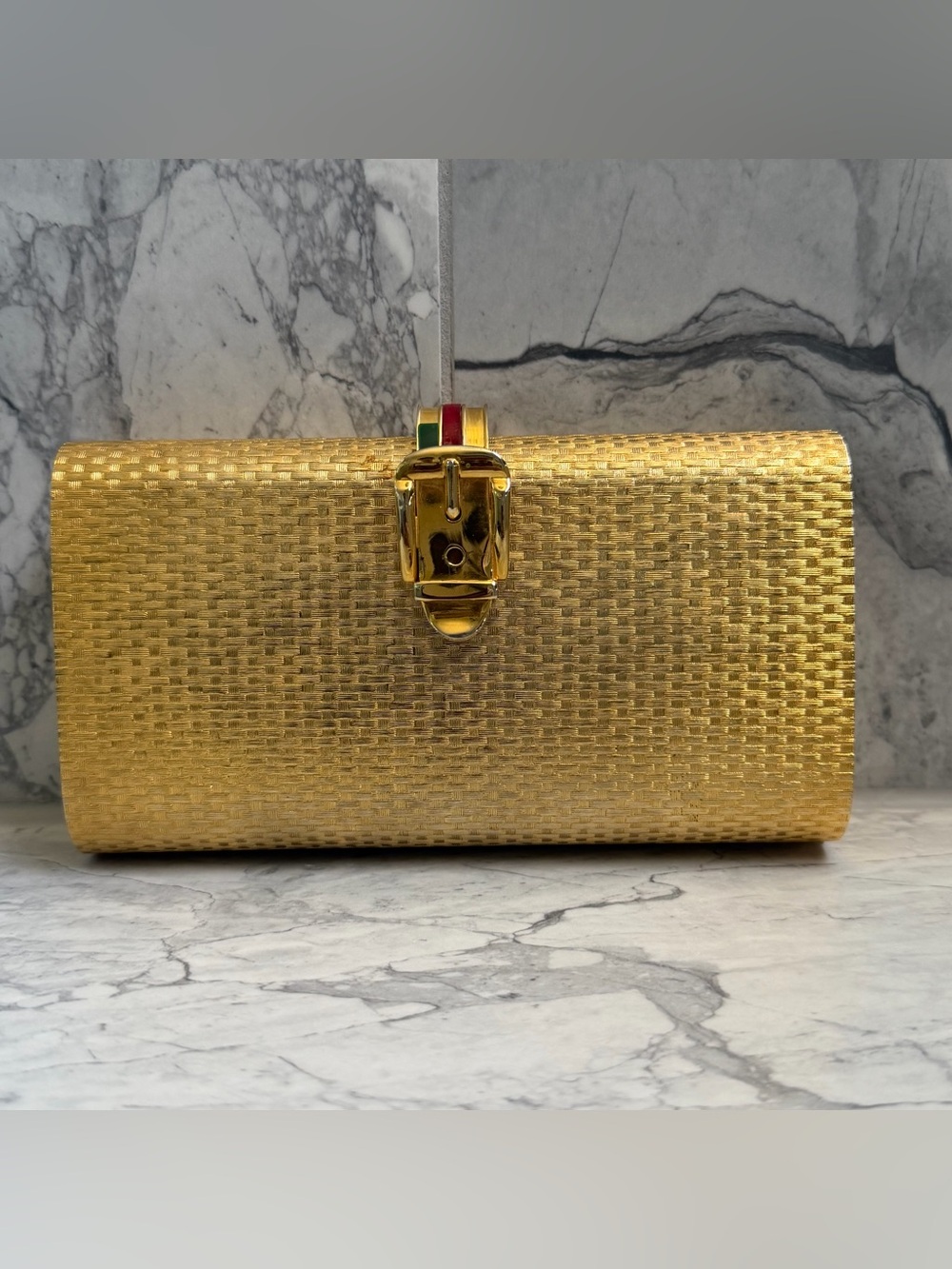 RARE GUCCI Italy Opulent Gilt Minaudiere Clutch 1970s